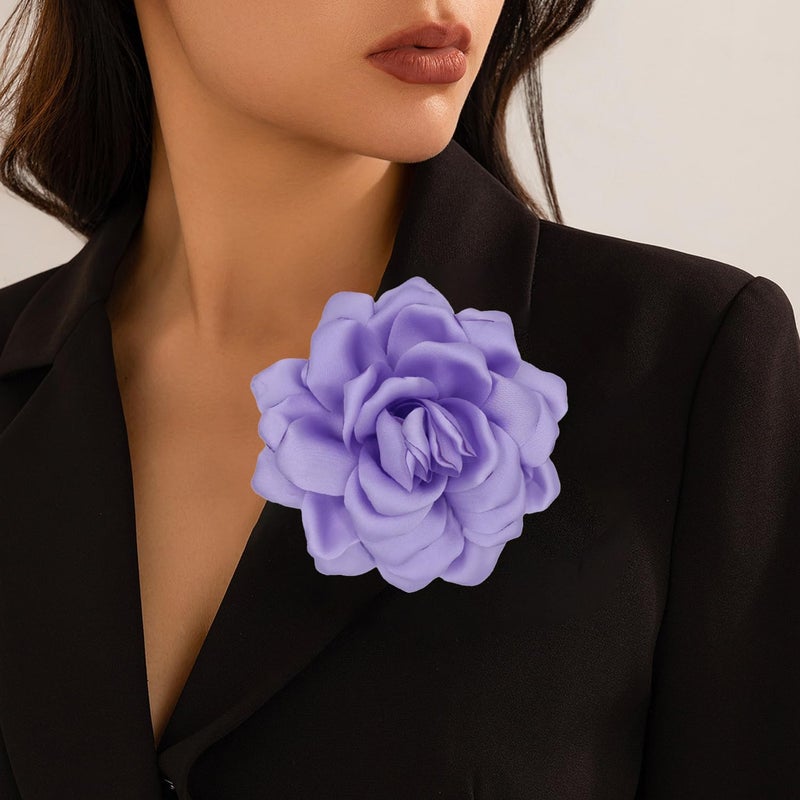 Decixde Satin Fabric Rose Flower Brooches - Handmade Floral Accessory for Wedding Party Dance Banquet Ceremony - Size: 4.72in - Image 4